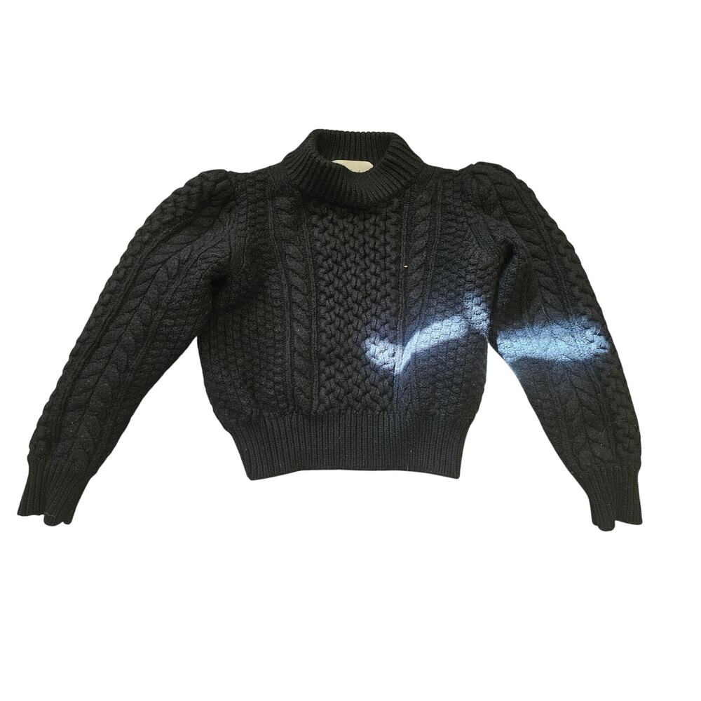 Aritzia Olivetta Cropped Sweater Black 100% Merino Wool Cable Knit Crewneck S